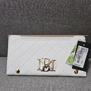 Badgley Mischka White Quilted Wallet with Gold Hardware